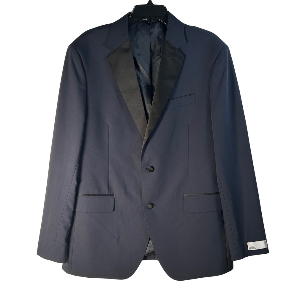 Nordstrom Rack Mens Navy Blue Tuxedo Blazer Jacket Trim Black Satin Lapel 44R